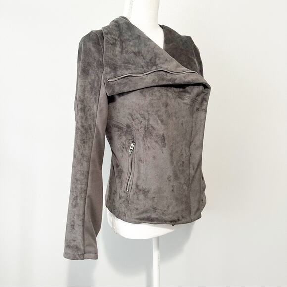 Blank NYC Gray moto Teddy Jacket suede plush coat size medium - Picture 6 of 12